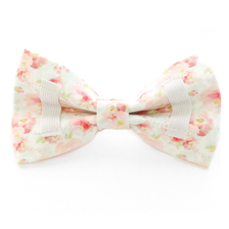 spring pet bow tie with light blue and light pink flowers 