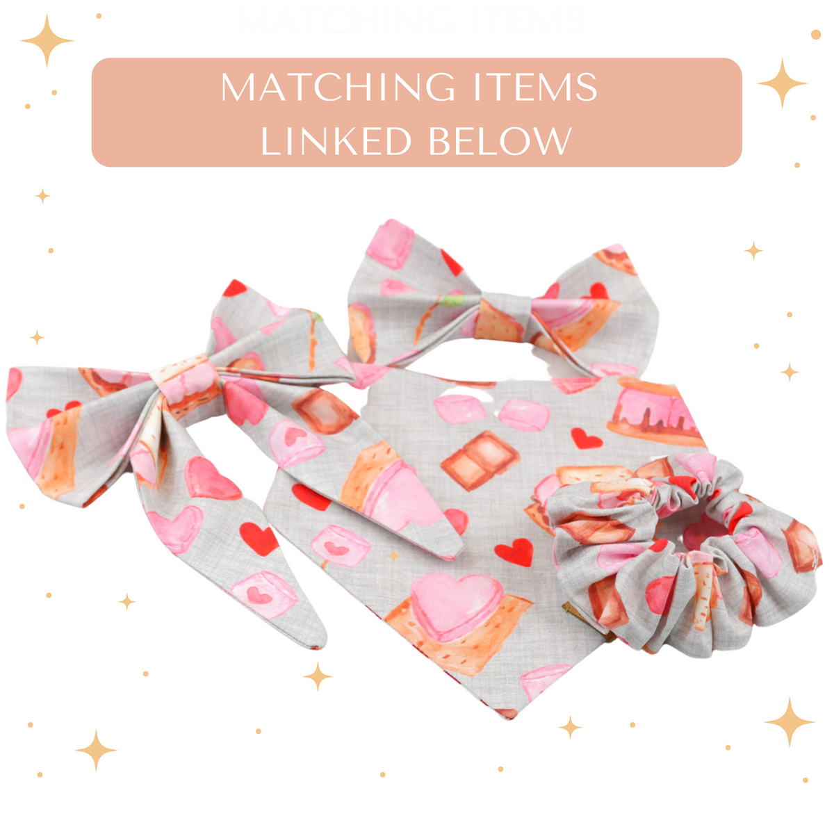 valentine dog bandana matching dog bow tie, dog sailor bow and scrunchie