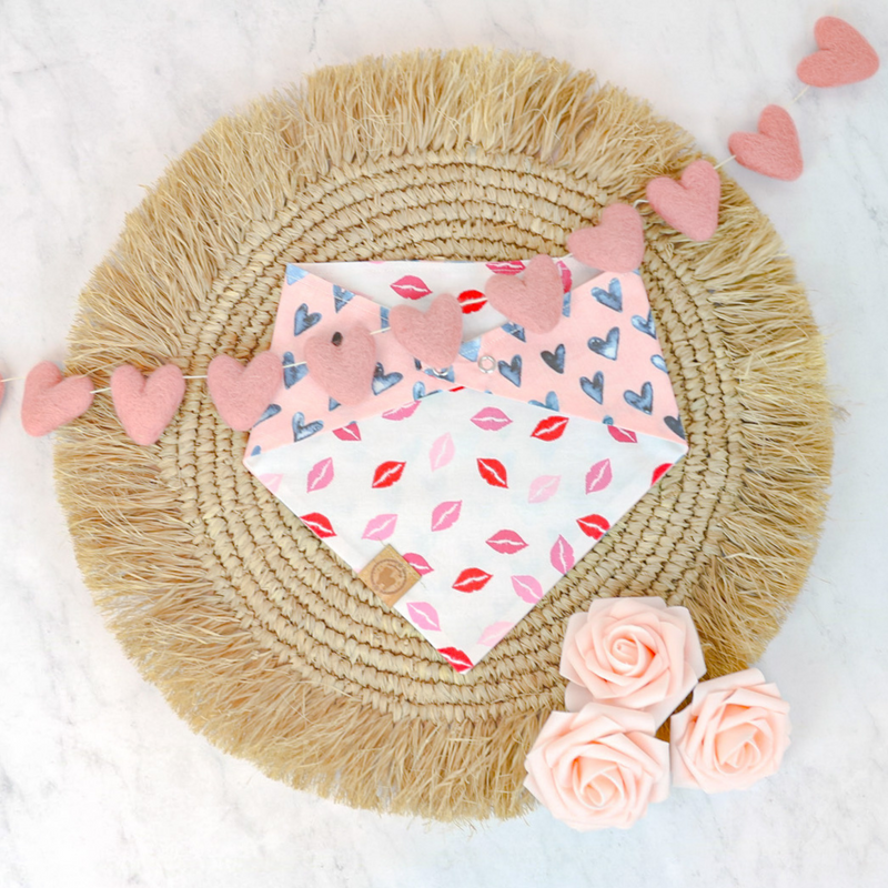 pink with navy hearts Valentine's Day dog bandana reversible