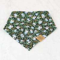 black floral dog bandana with pastel light blue and pink flowers