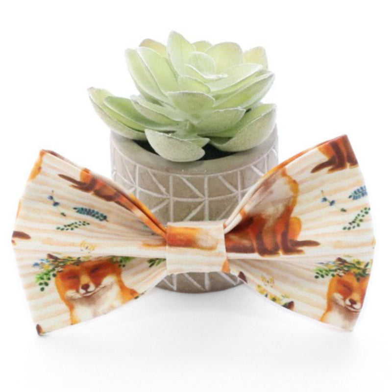 fox with floral wreaths spring dog bow tie