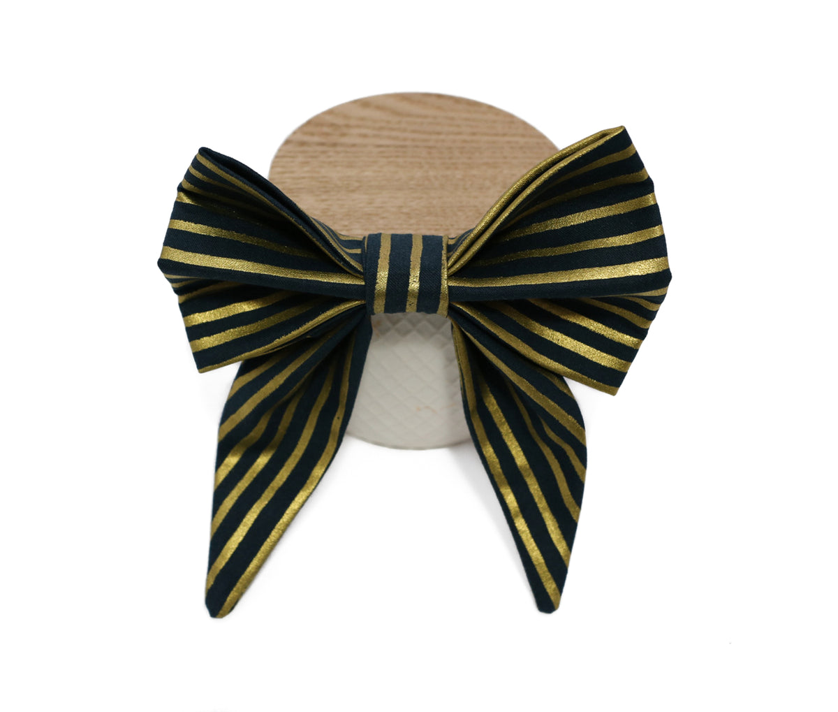 Navy Gold Stripes Dog Sailor Bow