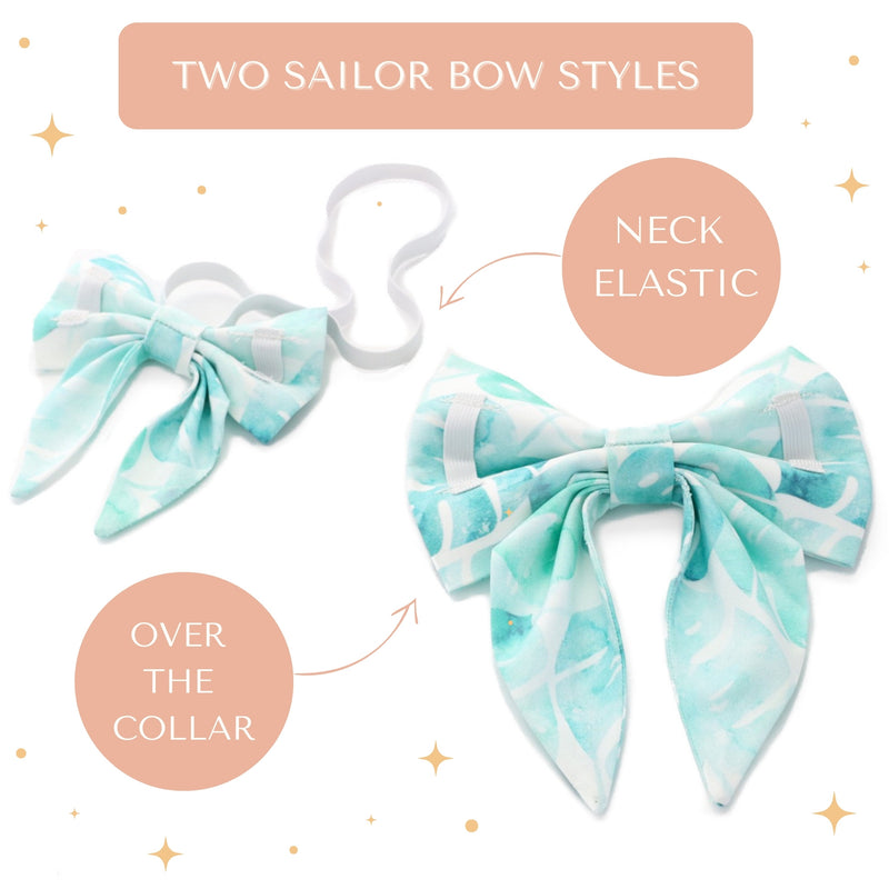 dog sailor bow over the collar or neck elastic