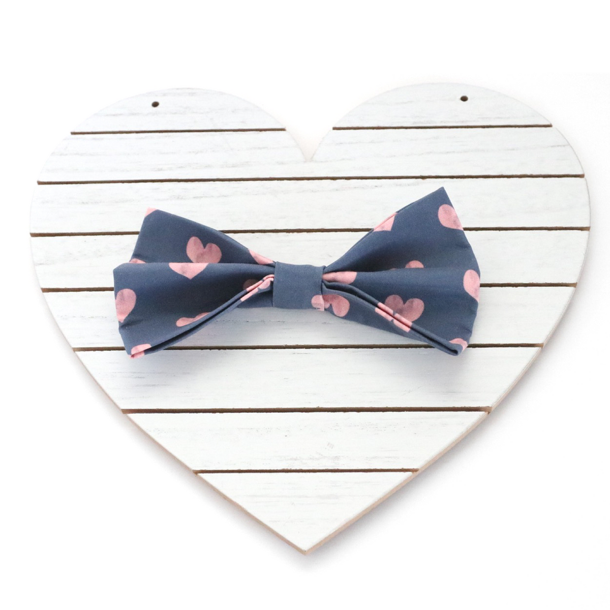 navy with pink hearts Valentine's Day pet bow tie