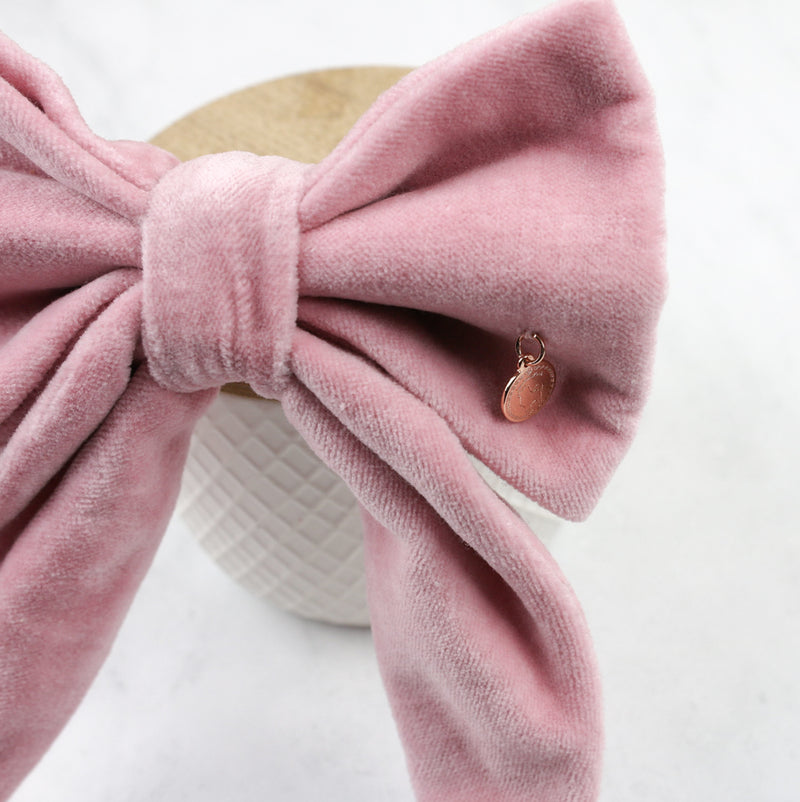Blush Pink Velvet Dog Sailor Bow